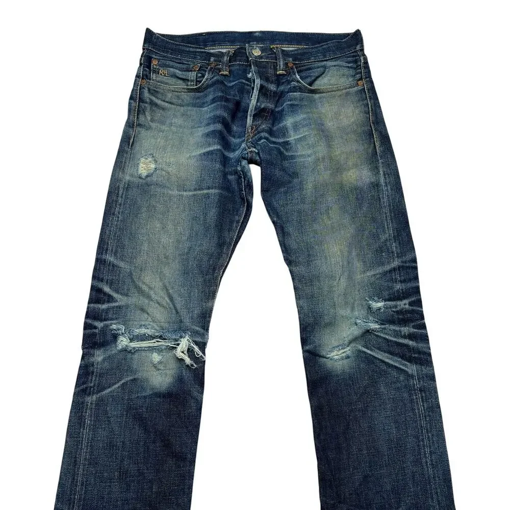 RRL Double RL Slim Fit Japan Woven Selvedge Denim Jeans Men's 30x32 Whiskering